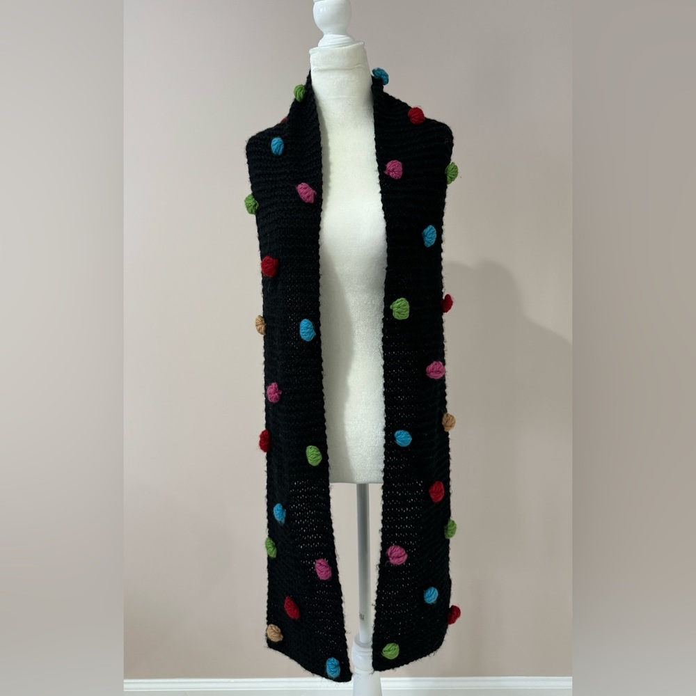 SALE Vintage Kenneth Cole Reaction Black Wool Scarf Polka Dots